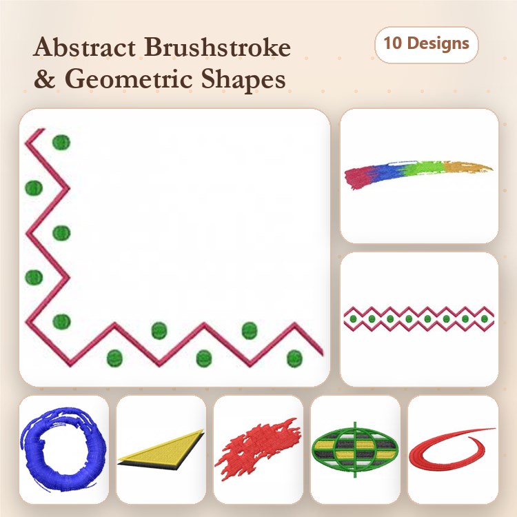 Abstract Brushstroke & Geometric Shape Embroidery Designs Bundle – Zigzag Brushstroke, Colorful Brushstroke & More (10 Designs)