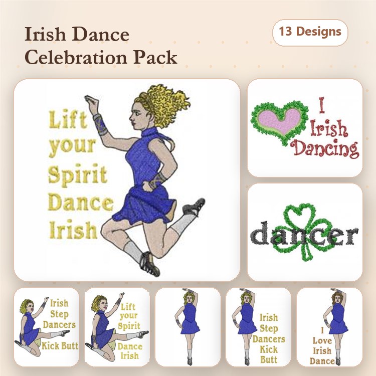 Irish Dance Embroidery Bundle – Irish Step Dancers, Lift your Spirit, Love Irish Dancing & More (13 Designs)