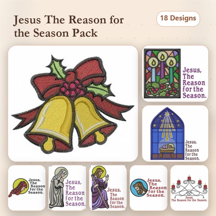 Christmas Embroidery Designs Bundle – Christmas Bells, Nativity Scene, Angel with Star & More (18 Designs)