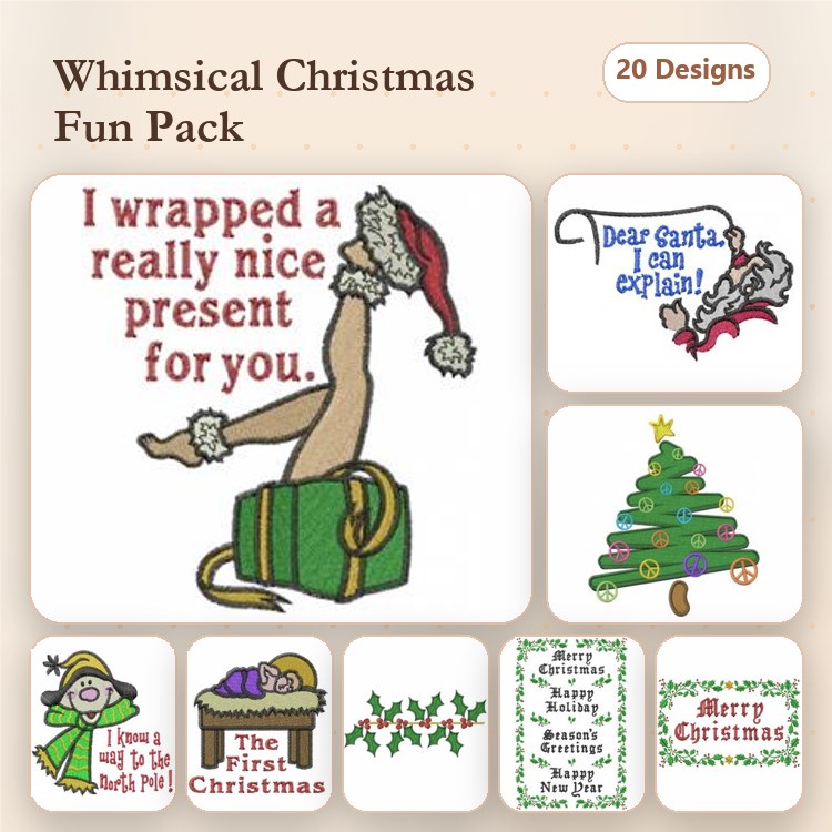 Whimsical Christmas Embroidery Designs Bundle – Santa Legs, Christmas Tree, Dear Santa Letter & More (20 Designs)