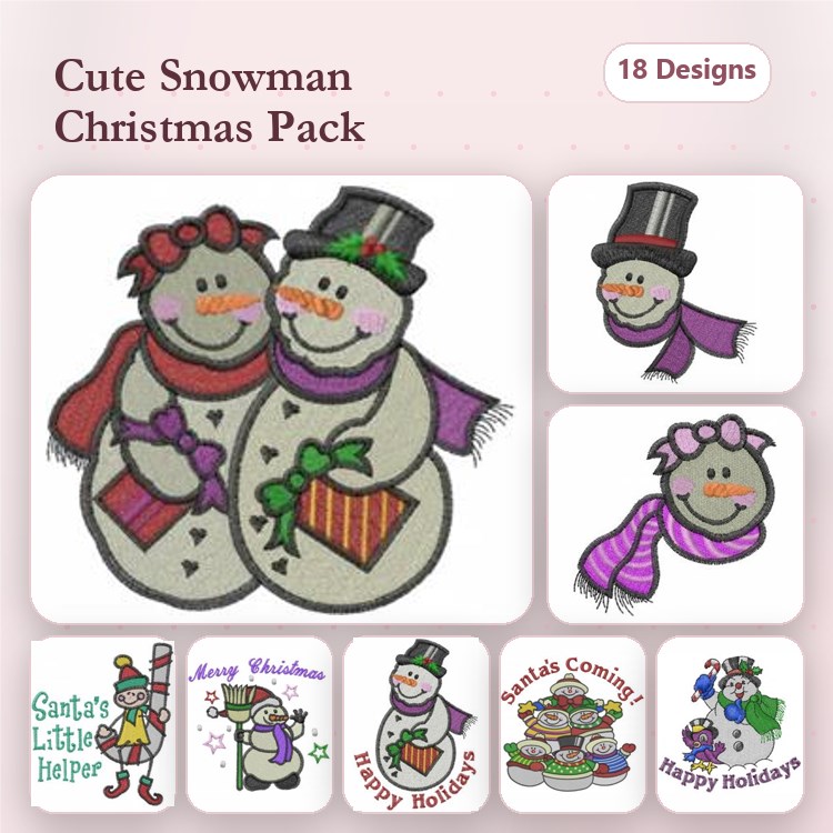 Snowman & Santa Embroidery Bundle – Couple Snowman, Merry Christmas, Happy Holidays & More (18 Designs)