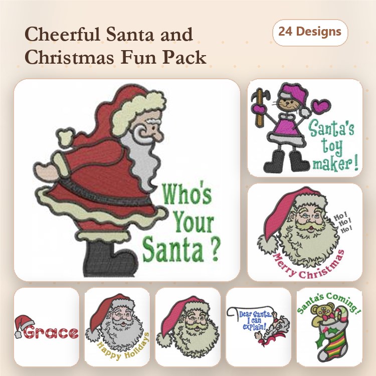 Santa Christmas Embroidery Designs Bundle – Santa with Gift, Joyful Santa, Merry Christmas Santa & More (24 Designs)
