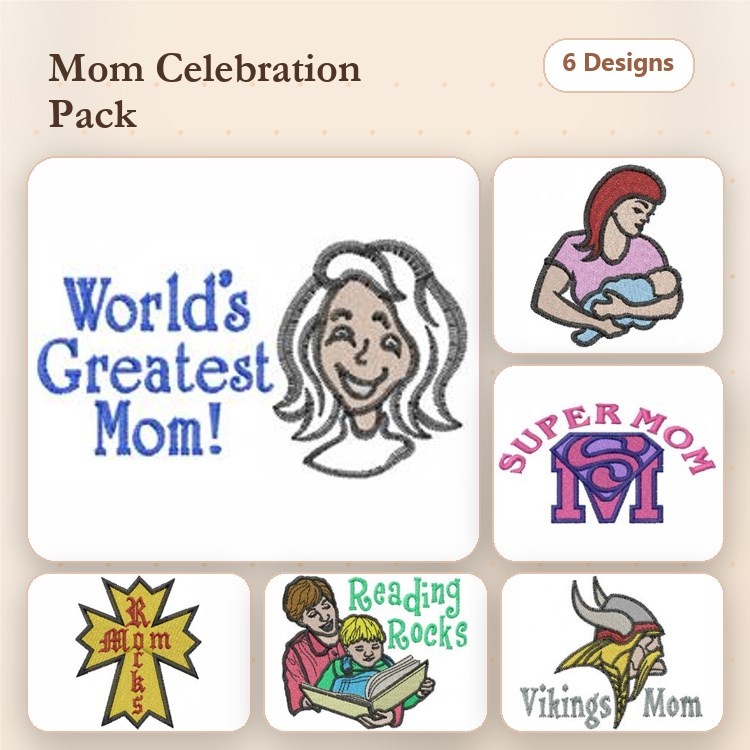 Mom Celebration Embroidery Designs Bundle – World's Greatest Mom, Super Mom, Mom Skills & More (6 Designs)