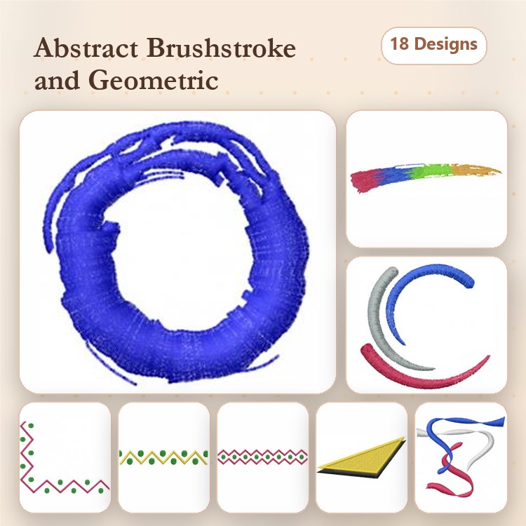 Abstract Brushstroke & Geometric Embroidery Designs Bundle – Brushstroke Circle, Colorful Brushstroke, & More (18 Designs)