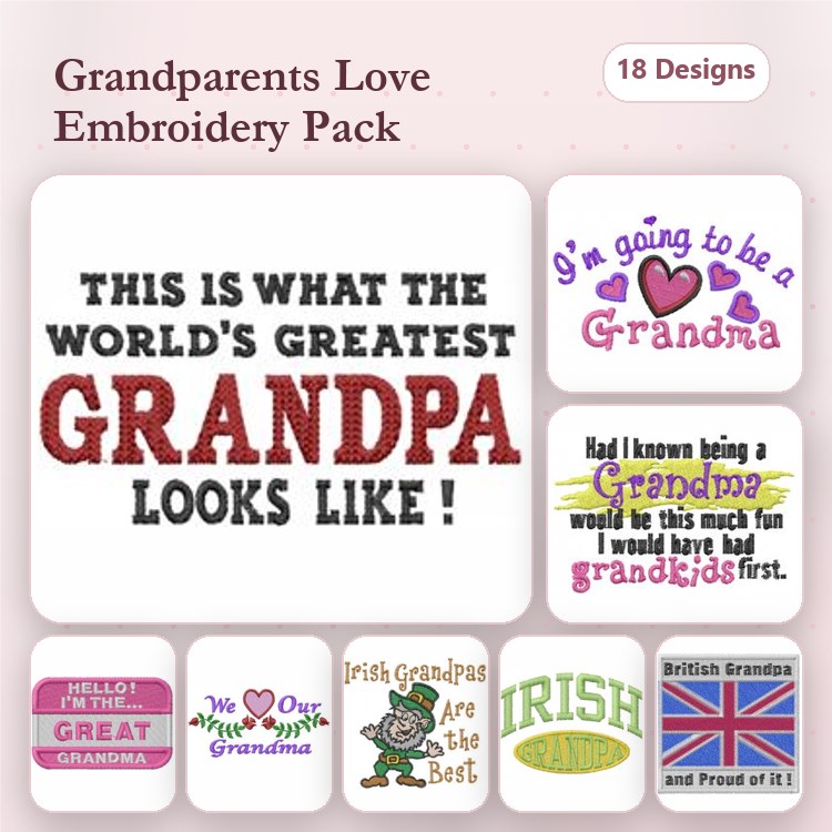 Grandparents Sayings Embroidery Designs Bundle – World's Greatest Grandpa, I'm going to be a Grandma, & More (18 Designs)
