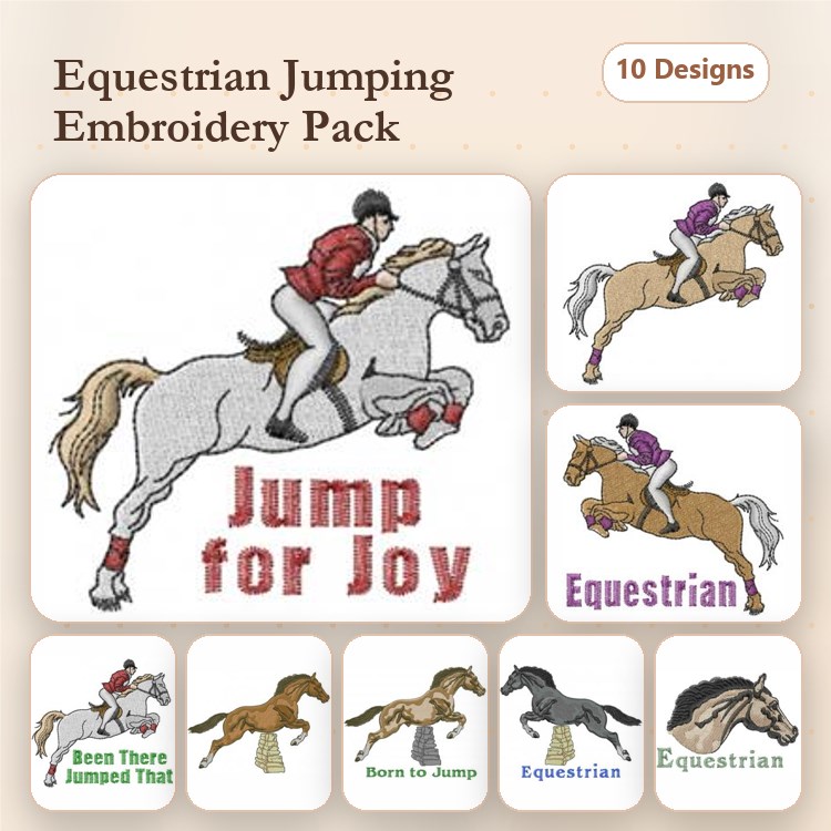 Equestrian Jumping Embroidery Bundle – Jump for Joy, Been There Jumped That, Born to Jump & More (10 Designs)