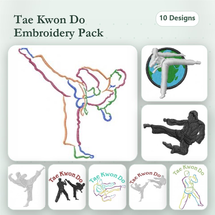 Tae Kwon Do Embroidery Designs Bundle – Kick Pose, Fighter, Stance & More (10 Designs)