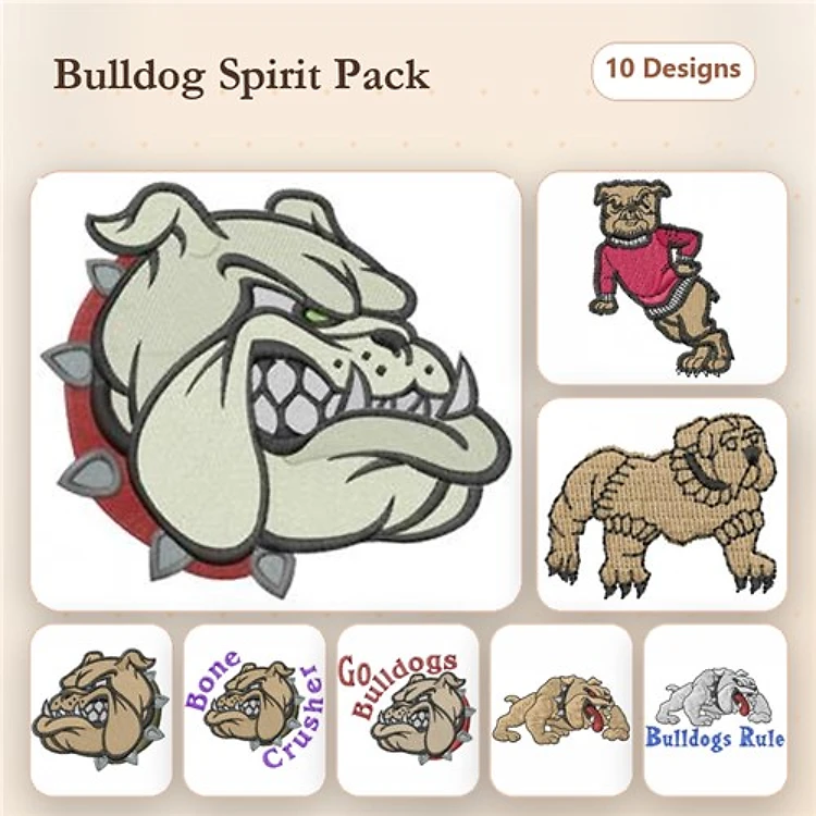Bulldog Dogs Embroidery Designs Bundle – Bone Crusher & Bulldogs (14 Designs)