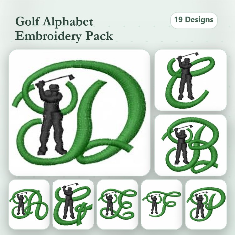 Golfing Letters Embroidery Designs Bundle – A, B, C, D & More (19 Designs)