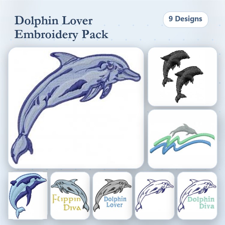 Dolphin Embroidery Bundle – Flippin Diva, Dolphin Lover, Dolphin with Splash & More (9 Designs)