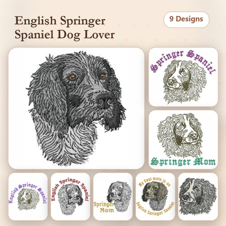 Springer Spaniel Embroidery Bundle – English Springer Spaniel & Springer Mom (10 Designs)