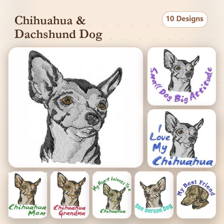 Chihuahua & Dachshund Embroidery Bundle – Dog Lover Designs (10 Designs)