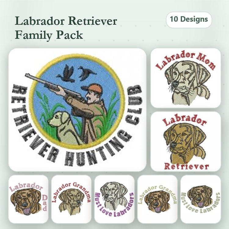 Labrador Retriever Embroidery Bundle – Family & Hunting Themes (10 Designs)