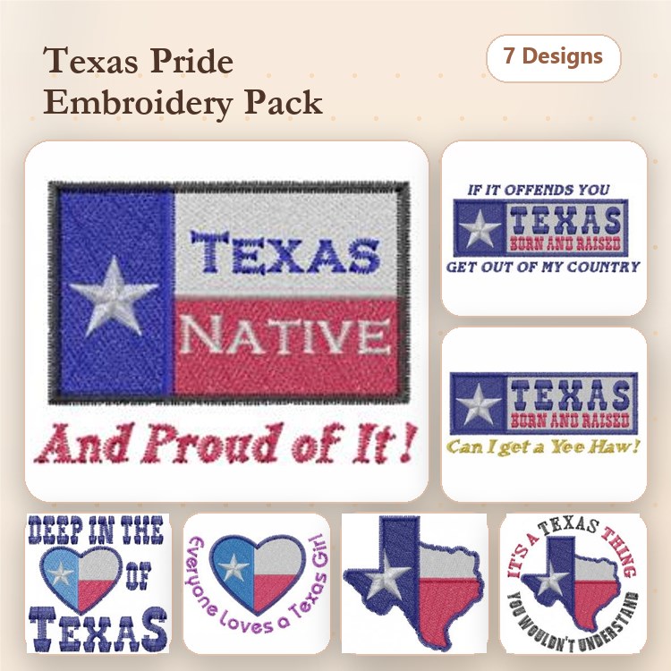 Texas Pride Embroidery Bundle – Texas Flag, If It Offends You, Yea Ha! & More (7 Designs)