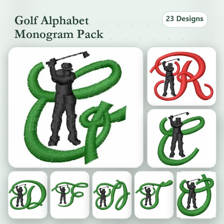 Golf Monogram Embroidery Designs Bundle – Golf Monogram E, R, D, F, J, T & More (23 Designs)