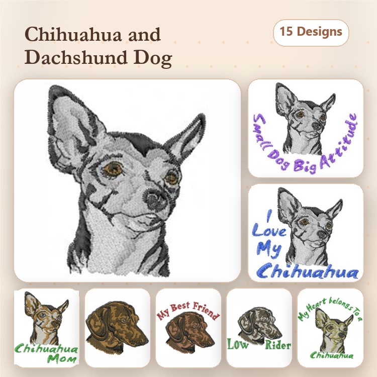 Chihuahua & Dachshund Embroidery Bundle – Dog Lover Designs (15 Designs)