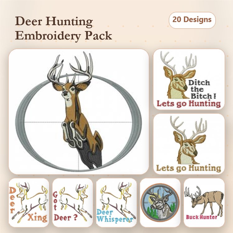 Deer Hunting Embroidery Designs Bundle – Deer with Antlers, Buck Hunter, Got Deer? & More (20 Designs)