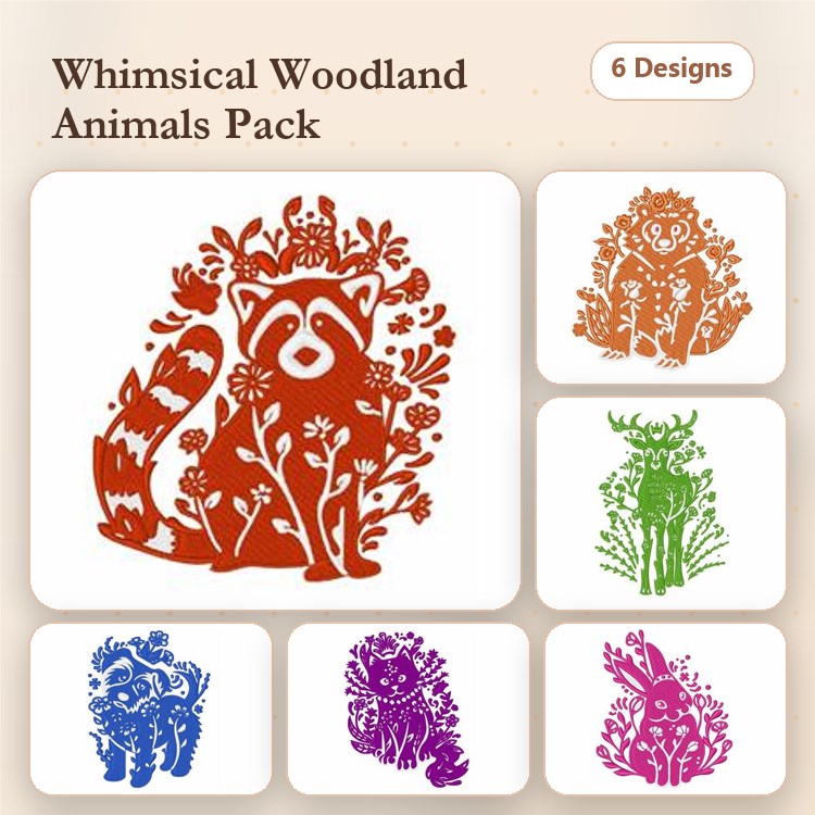 Forest Animal Embroidery Bundle – Raccoon, Bear & More (6 Designs)