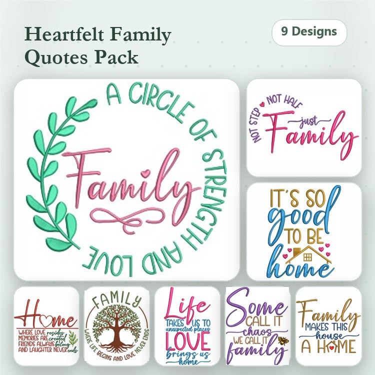 Family Quotes Embroidery Bundle – Heartfelt Designs (9 Designs)
