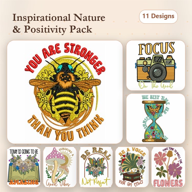 Bee & Camera Embroidery Bundle – Inspirational Nature & Positivity (11 Designs)