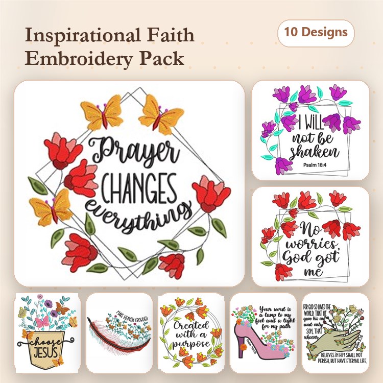 Inspirational Faith Embroidery Bundle – Uplifting Quotes and Designs (10 Designs)