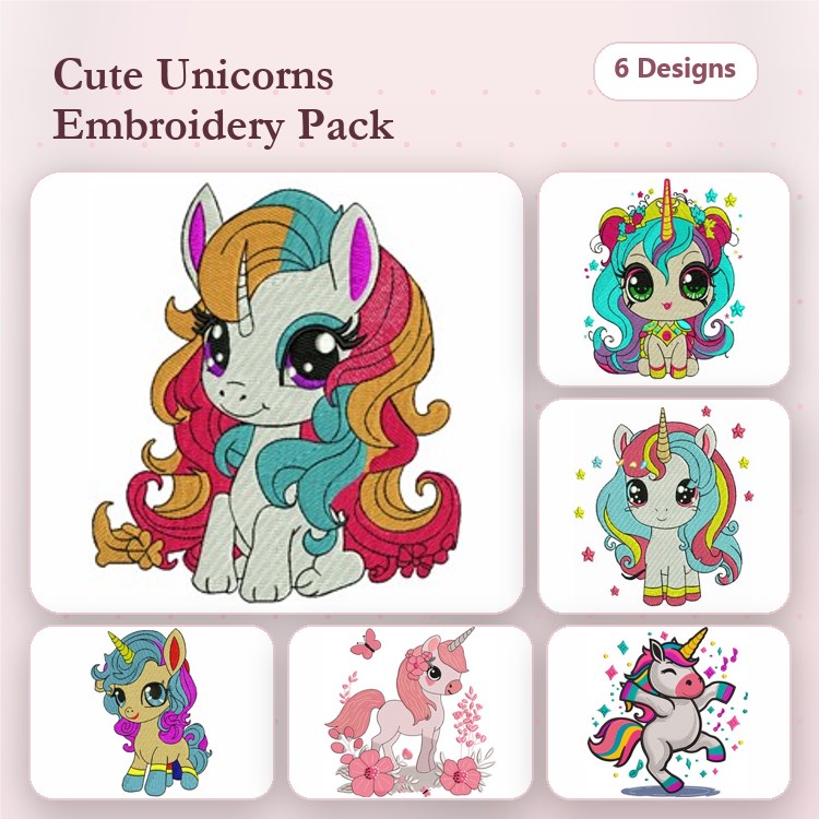 Cute Unicorn Embroidery Bundle – Adorable Unicorn Designs (6 Designs)