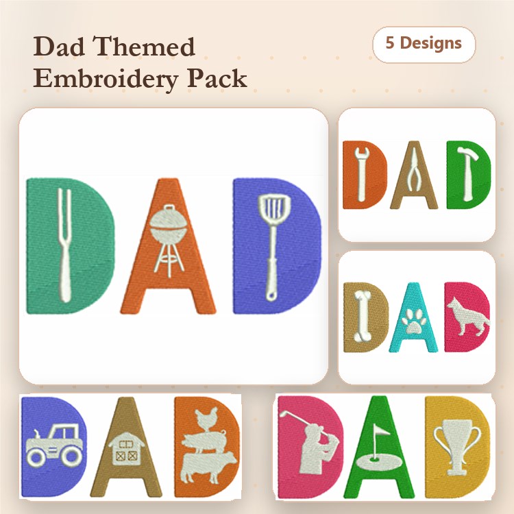Dad Joke Embroidery Bundle – Fun Tools, Animals, Vehicles & More (8 Designs)