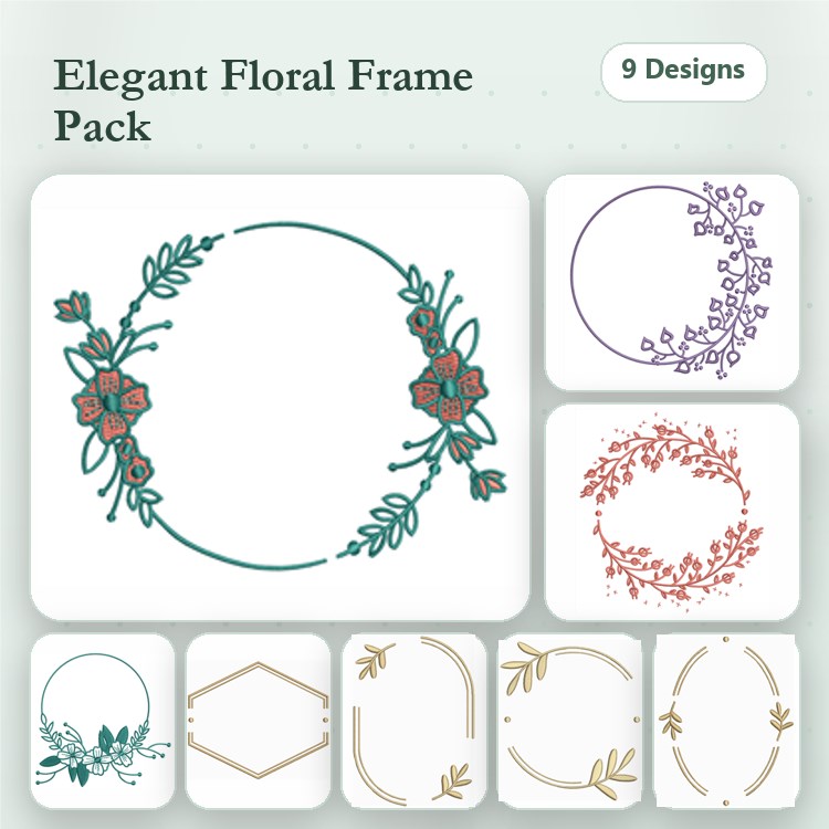 Redwork Floral Frame Embroidery Designs Bundle – Floral Frame with Roses, Floral Wreath with Blooms, & More (9 Designs)