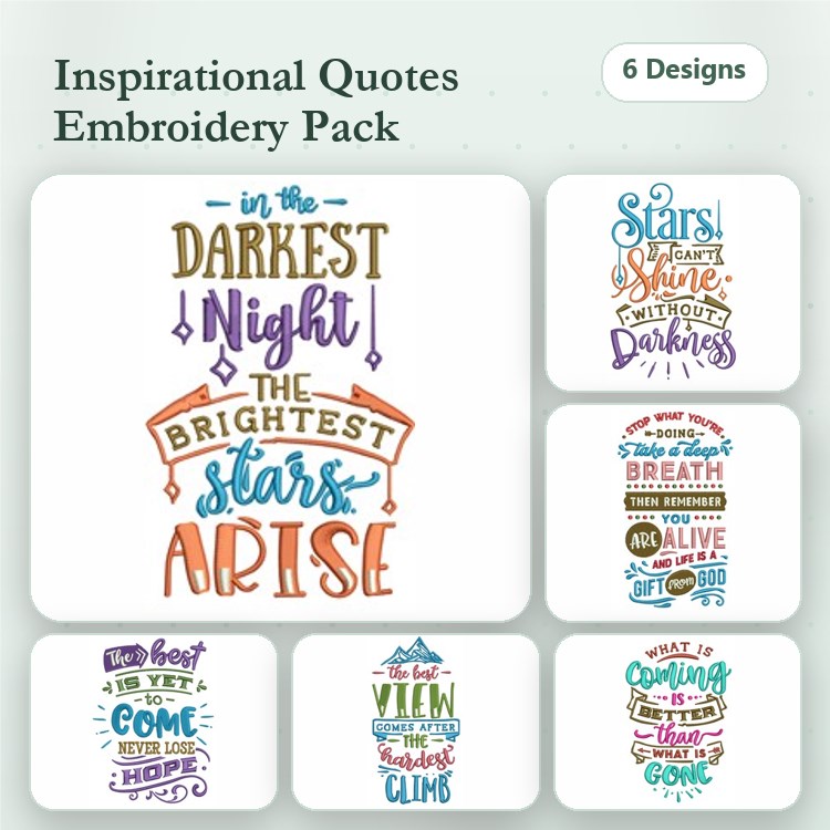 Inspirational Quotes Embroidery Designs Bundle – Darkest Night Brightest Stars, Breathe in Hope & More (6 Designs)