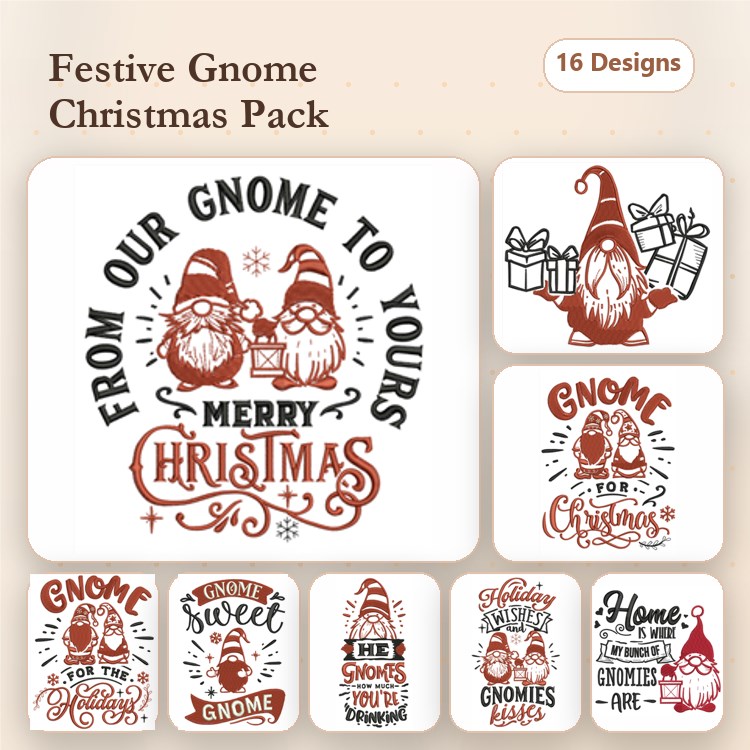 Christmas Gnomes Embroidery Designs Bundle – From Our Gnome to Yours, Merry Christmas Gnome, Gnome for Christmas & More (16 Designs)