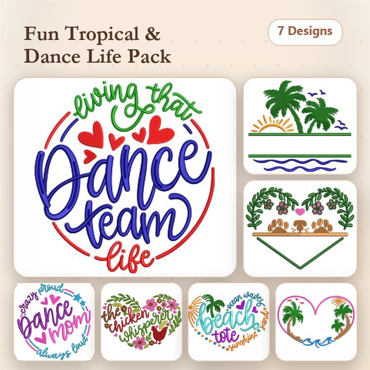 Dance Mom & Sunset Embroidery Bundle – Heart Designs (7 Designs)