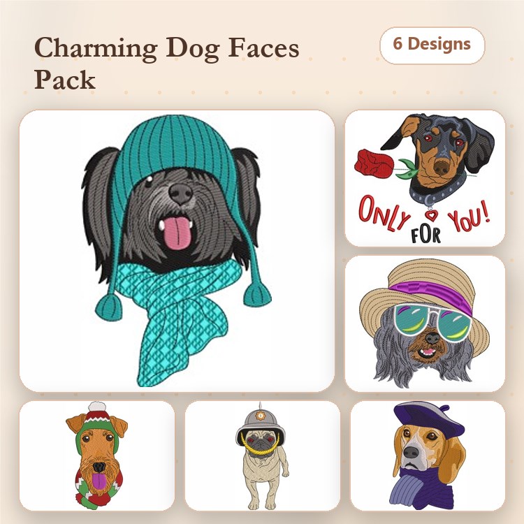 Dachshund, Beagle & Pug Embroidery Bundle – Fun Dog Designs (6 Designs)