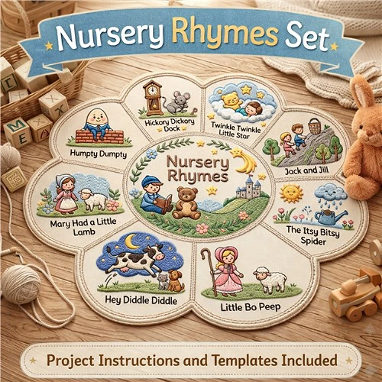 Nursery Rhymes Embroidery Bundle - Storybook Children Rhymes Medallion 9 Designs