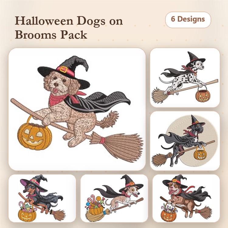 Dog Witch Embroidery Bundle – Halloween Designs (6 Designs)