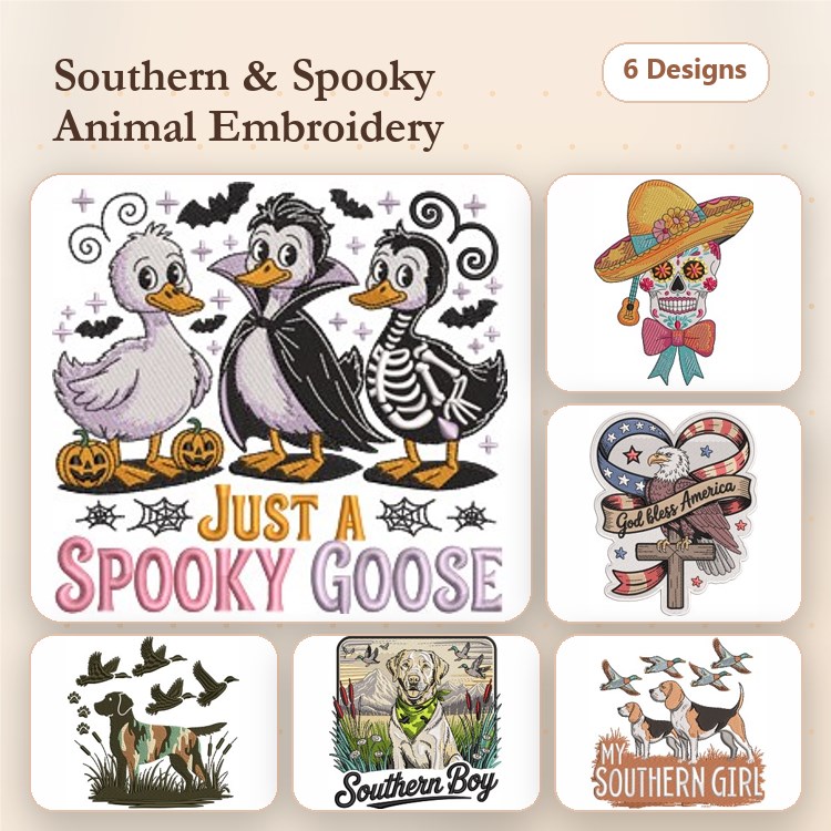Sugar Skull & Dog Embroidery Bundle – Festive Designs (6 Designs)