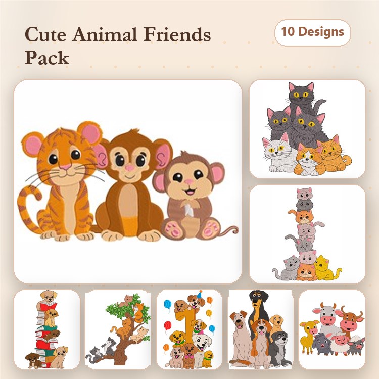Cats & Dogs Embroidery Bundle – Cute Animal Designs (16 Designs)