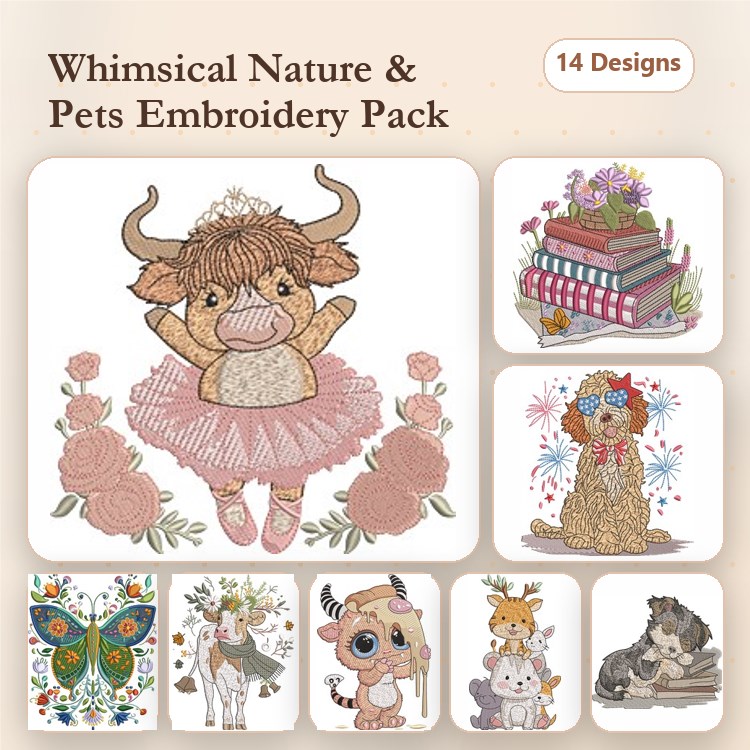 Patriotic Duck & Poodle Embroidery Bundle – Floral & Animal Designs (14 Designs)