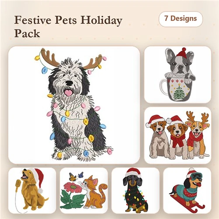 Christmas Dogs Embroidery Designs Bundle – Festive Canines (7 Designs)