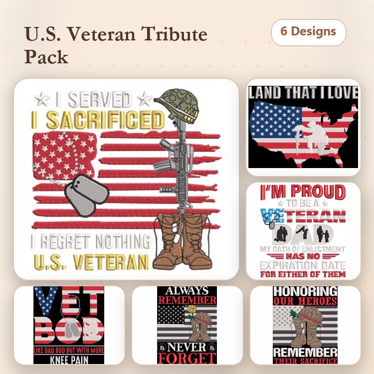 U.S. Veteran Tribute Embroidery Designs Bundle – I Served I Sacrificed, Land That I Love, I'm Proud to be a Veteran & More (6 Designs)