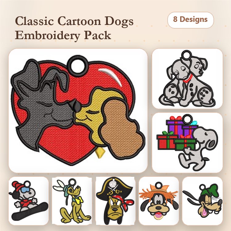Snoopy & Dalmatian Embroidery Bundle – Fun Dog Designs (8 Designs)