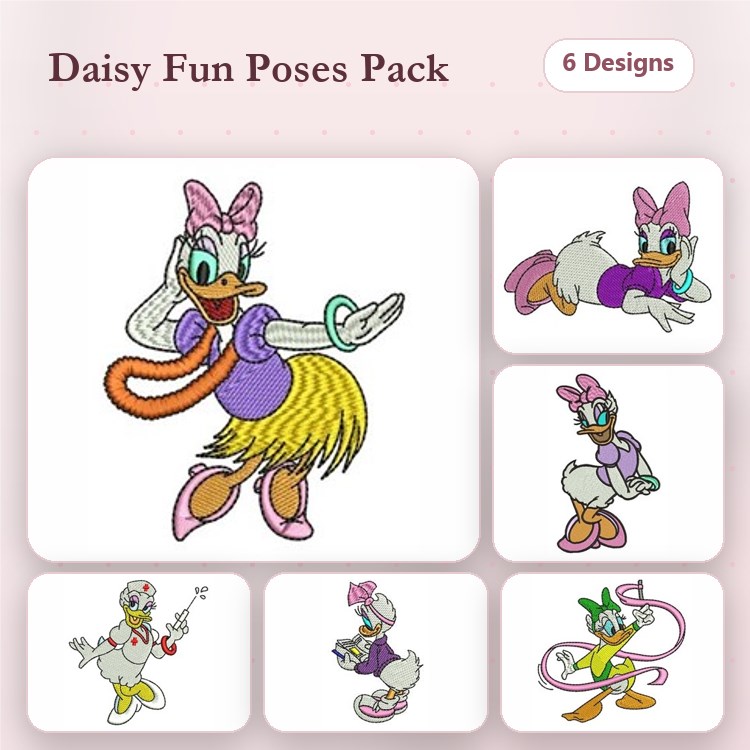 Daisy Duck Poses Embroidery Bundle – Dancing, Hula Hoop, Singing & More (6 Designs)