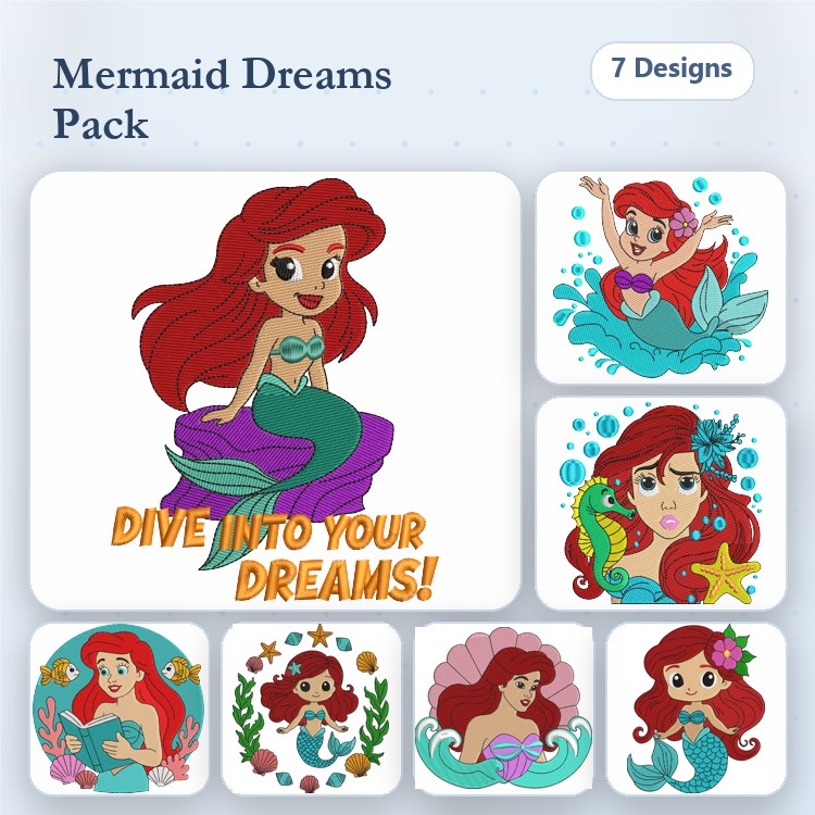 Mermaid Embroidery Bundle – Dive into Your Dreams (7 Designs)