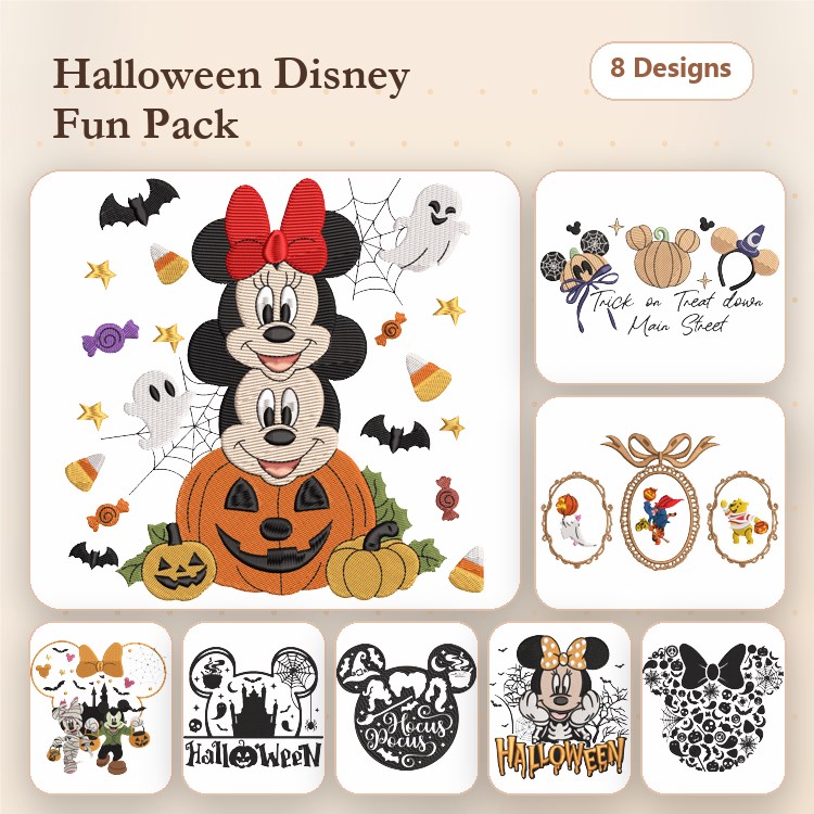 Minnie & Mickey Mouse Halloween Embroidery Bundle – Fun Themed Designs (8 Designs)