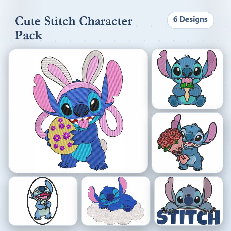 Stitch Character Embroidery Bundle – Cute Designs (6 Designs)