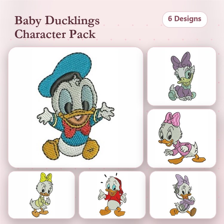 Baby Ducklings Embroidery Designs Bundle – Donald, Daisy, Huey, Dewey & Louie (6 Designs)