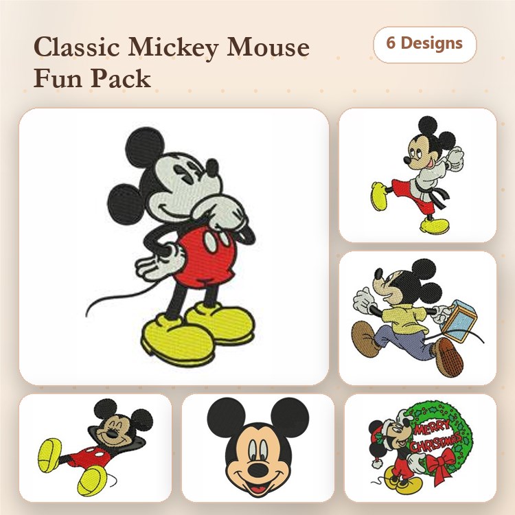 Mickey Mouse Christmas Embroidery Bundle – Holding Gift, Christmas Wreath, Running & More (6 Designs)