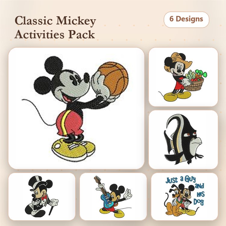 Mickey Mouse Embroidery Bundle – Fun Character Designs (6 Designs)