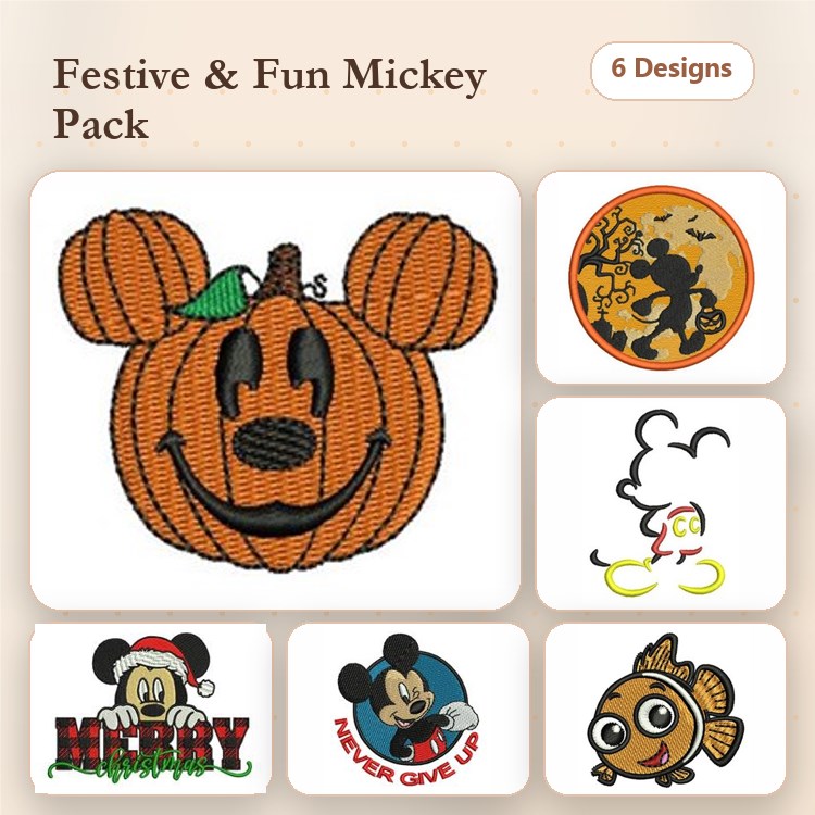 Mickey Mouse Halloween Embroidery Designs Bundle – Mickey Pumpkin, Halloween Silhouette, Candy & More (6 Designs)