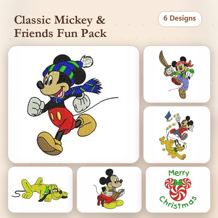 Mickey Mouse Christmas Embroidery Bundle – Festive Designs (6 Designs)