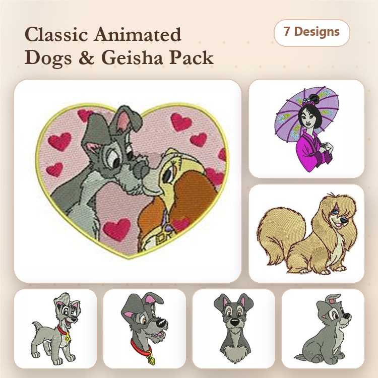 Lady and the Tramp Embroidery Bundle – Dog Lovers Designs (7 Designs)